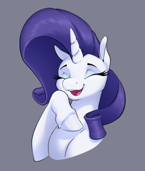 Size: 2083x2451 | Tagged: safe, artist:aquaticvibes, imported from derpibooru, rarity, pony, unicorn, eyes closed, female, gray background, high res, mare, open mouth, simple background, solo