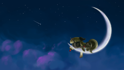 Size: 4000x2250 | Tagged: safe, artist:flusanix, imported from derpibooru, oc, oc only, oc:syl, pony, unicorn, crescent moon, eyes closed, floppy ears, moon, night, shooting star, sleeping, sleeping on moon, solo, tangible heavenly object, transparent moon