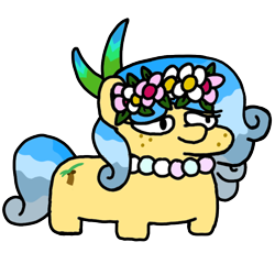 Size: 750x720 | Tagged: safe, artist:fluttershank, imported from derpibooru, oc, oc only, earth pony, feather, floral head wreath, flower, jewelry, necklace, palm tree, pearl necklace, simple background, solo, squatpony, transparent background, tree