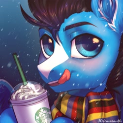 Size: 3000x3000 | Tagged: safe, artist:helemaranth, imported from derpibooru, oc, oc only, pegasus, pony, frappuccino, solo, starbucks