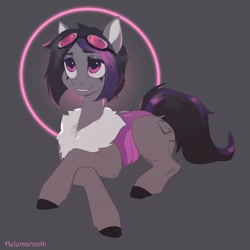 Size: 3000x3000 | Tagged: safe, artist:helemaranth, imported from derpibooru, oc, oc only, oc:mimicry, changeling, changeling oc, goggles, purple changeling, solo