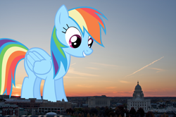 Size: 1656x1100 | Tagged: safe, artist:anxet, artist:thegiantponyfan, imported from derpibooru, rainbow dash, pegasus, pony, female, giant pegasus, giant pony, giant rainbow dash, giantess, highrise ponies, irl, macro, mare, mega giant, mega/giant rainbow dash, photo, ponies in real life, providence, rhode island
