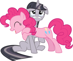 Size: 3950x3333 | Tagged: safe, anonymous artist, artist:mrcbleck, edit, imported from derpibooru, pinkie pie, twilight sparkle, earth pony, pony, unicorn, ^^, crying, crylight sparkle, discorded, discorded twilight, duo, duo female, eyes closed, female, floppy ears, gritted teeth, high res, hooves, horn, hug, mare, open mouth, open smile, pink mane, pink tail, simple background, sitting, smiling, tail, transparent background, twilight tragedy, unicorn twilight, vector