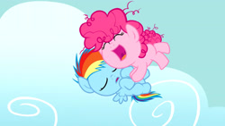 Size: 3410x1920 | Tagged: safe, artist:magpie-pony, imported from derpibooru, pinkie pie, rainbow dash, earth pony, pegasus, pony, ^^, baby, baby dash, baby pie, baby pony, cloud, cute, dashabetes, diapinkes, duo, eyes closed, female, filly, foal, open mouth, open smile, sky, sleeping, smiling, younger, youtube link