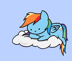 Size: 941x797 | Tagged: safe, artist:magfen, imported from derpibooru, rainbow dash, pegasus, pony, chibi, cloud, on a cloud, rainbow dash day, simple background, solo