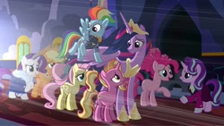 Size: 2560x1440 | Tagged: source needed, safe, artist:dawnflame, imported from derpibooru, applejack, fluttershy, luster dawn, pinkie pie, rainbow dash, rarity, starlight glimmer, twilight sparkle, alicorn, earth pony, pegasus, pony, unicorn, the last problem, female, headmare starlight, height difference, long legs, mane six, mare, older, older applejack, older fluttershy, older mane six, older pinkie pie, older rainbow dash, older rarity, older starlight glimmer, older twilight, princess twilight 2.0, twilight sparkle (alicorn)