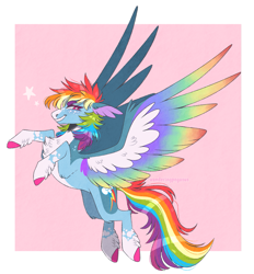 Size: 919x989 | Tagged: safe, artist:wanderingpegasus, imported from derpibooru, rainbow dash, pegasus, pony, alternate hairstyle, chest fluff, cute, dashabetes, februpony, female, flying, grin, heart, mare, markings, redesign, smiling, solo, unshorn fetlocks