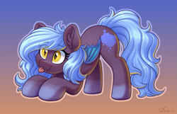 Size: 3859x2480 | Tagged: safe, alternate version, artist:dandy, imported from derpibooru, oc, oc only, oc:umbrella, bat pony, pony, :3, ;p, alternate character, bat pony oc, bat wings, commission, cute, ear fluff, eye clipping through hair, female, gradient background, high res, mare, mlem, one eye closed, silly, solo, tongue out, wings, ych result