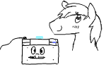 Size: 157x92 | Tagged: safe, artist:wafflecakes, oc, oc only, pony, cassette player, monochrome, ponified, simple background, smiling