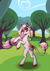 Size: 2481x3508 | Tagged: safe, artist:memprices, imported from derpibooru, oc, oc:cherry delight, hybrid, original species, art trade, high res, horn, looking at you, original character do not steal, standing on two hooves