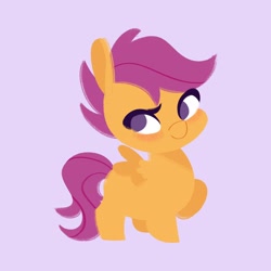 Size: 2048x2048 | Tagged: safe, artist:ethereanunicorn, imported from derpibooru, scootaloo, pegasus, pony, chibi, female, filly, foal, high res, lavender background, lineless, no pupils, simple background, solo