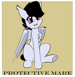 Size: 1632x1664 | Tagged: safe, artist:brainiac, imported from derpibooru, part of a set, oc, oc:ebony inks, bat pony, pony, chest fluff, collar, female, mare, meme, no context, protective mare (set), solo