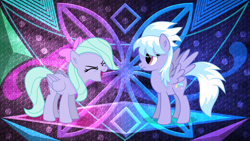 Size: 3840x2160 | Tagged: safe, artist:laszlvfx, artist:thatusualguy06, edit, imported from derpibooru, cloudchaser, flitter, pegasus, pony, duo, duo female, female, high res, siblings, sisters, wallpaper, wallpaper edit, yay