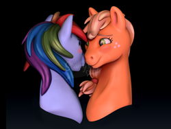 Size: 1024x768 | Tagged: safe, artist:shamy-crist, imported from derpibooru, applejack, rainbow dash, pony, 3d, appledash, bust, female, lesbian, portrait, shipping