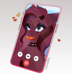 Size: 2032x2100 | Tagged: safe, alternate version, artist:2pandita, imported from derpibooru, oc, earth pony, pony, alternate character, bust, cellphone, female, high res, mare, mouth hold, phone, portrait, smartphone, solo