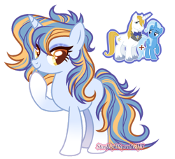 Size: 1280x1161 | Tagged: safe, artist:gloriaartist, imported from derpibooru, prince blueblood, trixie, oc, pony, unicorn, bluetrix, coat markings, eyelashes, eyeshadow, female, full body, hooves, horn, makeup, male, mare, offspring, parent:prince blueblood, parent:trixie, parents:bluetrix, raised hoof, shipping, show accurate, signature, simple background, smiling, socks (coat markings), stallion, standing, straight, tail, transparent background, two toned mane, two toned tail, unicorn oc, watermark