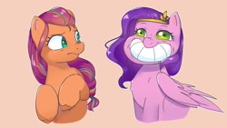 Size: 2154x1212 | Tagged: safe, artist:ponchik_art, imported from derpibooru, pipp petals, sunny starscout, earth pony, pegasus, pony, bean mouth, calarts, concerned, creepy, creepy smile, faic, g4.5 to g5, g5, grinning potato, mane stripe sunny, meme, my little pony: tell your tale, sarcasm, simple background, smiling