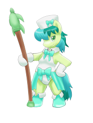 Size: 1200x1600 | Tagged: safe, artist:kushina13, imported from derpibooru, sandbar, earth pony, semi-anthro, bipedal, bowtie, clothes, crossdressing, hat, hoof hold, male, ribbon, simple background, solo, staff, transparent background