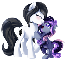 Size: 1024x936 | Tagged: safe, artist:xnightmelody, imported from derpibooru, oc, oc only, oc:enya, oc:yael, bat pony, earth pony, pony, bat pony oc, blushing, duo, earth pony oc, eyes closed, female, filly, foal, mother and child, mother and daughter, open mouth, simple background, transparent background
