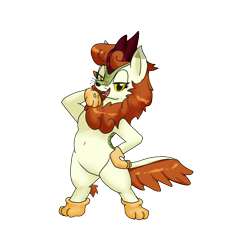 Size: 1000x1000 | Tagged: safe, artist:kushina13, imported from derpibooru, autumn blaze, kirin, semi-anthro, bipedal, fangs, female, looking at you, mare, paw gloves, simple background, solo, transparent background, whiskers