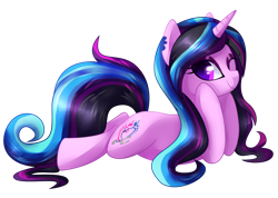 Size: 1024x729 | Tagged: safe, artist:xnightmelody, imported from derpibooru, oc, oc only, oc:mardelia, pony, unicorn, female, horn, lying down, one eye closed, prone, simple background, solo, transparent background, unicorn oc, wink