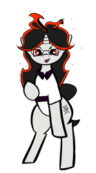 Size: 600x1080 | Tagged: safe, artist:redurora, imported from derpibooru, oc, oc only, unnamed oc, pony, unicorn, bipedal, black mane, black tail, clothes, eyebrows, female, glasses, horn, long hair, long mane, looking at you, mane of fire, mare, open mouth, open smile, red eyes, simple background, smiling, smiling at you, solo, tail, transparent background, unicorn oc