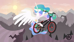 Size: 1920x1080 | Tagged: safe, artist:mcflurrylazermuffin, imported from derpibooru, princess celestia, alicorn, pony, bicycle, eyes closed, female, solo