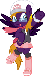 Size: 1280x2134 | Tagged: safe, artist:alexdti, imported from derpibooru, oc, oc:purple creativity, pegasus, pony, bipedal, clothes, cosplay, costume, crossdressing, male, pokémon, simple background, skirt, solo, transparent background