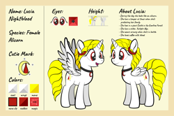 Size: 1920x1275 | Tagged: safe, artist:alexdti, imported from derpibooru, oc, oc only, oc:lucia nightblood, alicorn, pony, alicorn oc, female, folded wings, full body, hooves, horn, mare, open mouth, open smile, reference sheet, smiling, solo, spread wings, standing, tail, wings