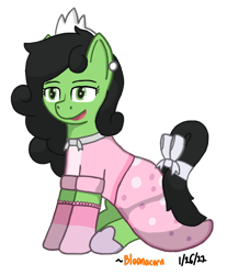 Size: 810x980 | Tagged: safe, artist:bloonacorn, imported from derpibooru, oc, oc only, oc:filly anon, earth pony, pony, clothes, dress, ear piercing, earring, earth pony oc, female, filly, happy, jewelry, piercing, simple background, smiling, solo, tiara, tomboy taming, transparent background