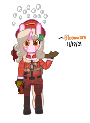 Size: 860x1178 | Tagged: safe, artist:bloonacorn, imported from derpibooru, oc, oc only, oc:bloona blazes, semi-anthro, unicorn, /mlp/ tf2 general, horn, simple background, solo, team fortress 2, transparent background, unicorn oc