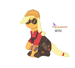 Size: 2000x1800 | Tagged: safe, artist:bloonacorn, imported from derpibooru, applejack, earth pony, pony, /mlp/ tf2 general, engiejack, engineer, palindrome get, simple background, solo, team fortress 2, transparent background