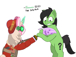 Size: 2400x1800 | Tagged: safe, artist:bloonacorn, imported from derpibooru, oc, oc:bloona blazes, oc:filly anon, earth pony, pony, unicorn, /mlp/ tf2 general, duo, earth pony oc, female, filly, horn, simple background, team fortress 2, transparent background, unicorn oc