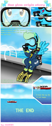 Size: 2800x6755 | Tagged: safe, artist:akififi, imported from derpibooru, oc, oc:sea glow, pegasus, pony, comic:sea glow origin story, air tank, boat, comic, dive mask, flippers (gear), ladder, ocean, scuba gear, solo, water, wetsuit