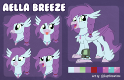 Size: 6980x4522 | Tagged: safe, artist:captshowtime, imported from derpibooru, oc, oc:aella breeze, hippogriff, pony, braid, burb, commission, fallout, jewelry, necklace, pipboy, pipbuck, ponysona, reference sheet, solo