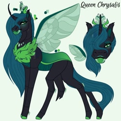 Size: 2000x2000 | Tagged: safe, artist:teonnakatztkgs, imported from derpibooru, queen chrysalis, changeling, changeling queen, bio in description, bust, chest fluff, colored hooves, curved horn, female, floating wings, hair over one eye, horn, redesign, solo, wings