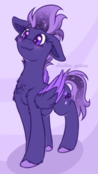 Size: 1800x3200 | Tagged: safe, artist:shad0w-galaxy, imported from derpibooru, oc, oc only, oc:shadow galaxy, pegasus, pony, :3, adorable face, blushing, chest fluff, colored wings, cute, diabetes, ethereal mane, female, floppy ears, fluffy, folded wings, hooves, mare, multicolored hair, multicolored mane, multicolored wings, simple background, solo, starry mane, tail, unshorn fetlocks, wings