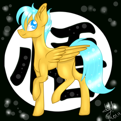 Size: 3000x3000 | Tagged: safe, artist:yulianapie26, imported from derpibooru, pegasus, pony, dragon ball, dragon ball z, ear fluff, high res, male, ponified, signature, solo, son goku, stallion, wings