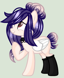 Size: 864x1040 | Tagged: safe, artist:yulianapie26, imported from derpibooru, oc, oc only, pegasus, pony, base used, choker, clothes, ethereal mane, female, looking up, mare, pegasus oc, simple background, socks, solo, starry mane