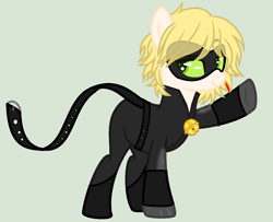 Size: 1320x1072 | Tagged: safe, artist:yulianapie26, imported from derpibooru, pony, adrien agreste, base used, chat noir, clothes, costume, crossover, male, miraculous ladybug, ponified, raised hoof, simple background, smiling, solo, stallion