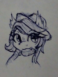 Size: 480x640 | Tagged: safe, artist:zebra, oc, oc only, bat pony, bust, hat, monochrome, portrait, sketch, solo, traditional art