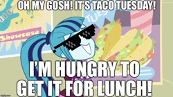 Size: 896x500 | Tagged: safe, edit, edited screencap, imported from derpibooru, screencap, sonata dusk, equestria girls, rainbow rocks, imgflip, meme, sunglasses, taco tuesday