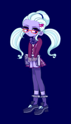 Size: 361x631 | Tagged: safe, artist:miro, imported from derpibooru, sugarcoat, equestria girls, blue background, book, clothes, crystal prep academy uniform, school uniform, simple background, solo, unamused