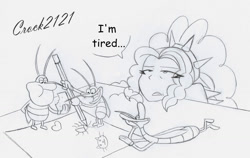 Size: 1280x808 | Tagged: safe, artist:crock2121, imported from derpibooru, adagio dazzle, cockroach, insect, equestria girls, equestria girls series, clothes, comic, crossover, dialogue, female, monochrome, oggy and the cockroaches, paper, simple background