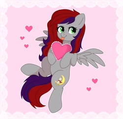 Size: 2048x1971 | Tagged: safe, artist:freyamilk, imported from derpibooru, oc, oc only, oc:evening prose, pegasus, pony, commission, female, freckles, heart, hearts and hooves day, holiday, jewelry, mare, necklace, pearl necklace, solo, tongue out, valentine, valentine's day, ych result