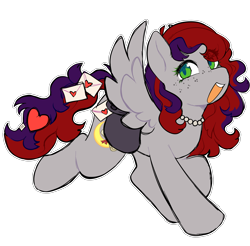 Size: 4824x4743 | Tagged: safe, imported from derpibooru, oc, oc only, oc:evening prose, pegasus, pony, female, freckles, jewelry, letter, love letter, mailbag, mare, necklace, pearl necklace, simple background, solo, transparent background