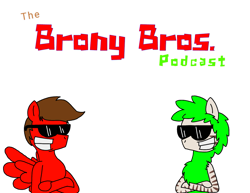 Size: 1295x999 | Tagged: safe, artist:professorventurer, imported from derpibooru, oc, oc only, oc:bushy twee, oc:professor venturer, announcement, duo, podcast, smug, sunglasses, the brony bros. podcast