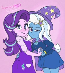 Size: 1779x2013 | Tagged: safe, alternate version, artist:pumpkinspice751, imported from derpibooru, starlight glimmer, trixie, equestria girls, duo, female, holding hands, lesbian, shipping, startrix