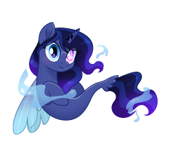 Size: 2448x2148 | Tagged: safe, artist:moonnightshadow-mlp, imported from derpibooru, oc, oc only, alicorn, seapony (g4), base used, blue mane, dorsal fin, fin wings, fins, fish tail, flowing mane, flowing tail, high res, horn, movie accurate, seaponified, simple background, smiling, solo, species swap, tail, transformation, transparent background, water, wings