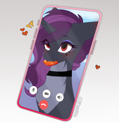 Size: 2032x2100 | Tagged: safe, alternate version, artist:2pandita, imported from derpibooru, oc, pony, unicorn, alternate character, cellphone, female, high res, mare, mouth hold, phone, smartphone, solo